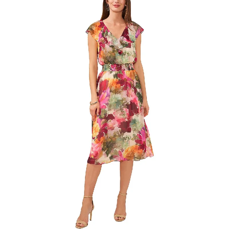 Womens Ruffled Printed Cocktail And Party Dress