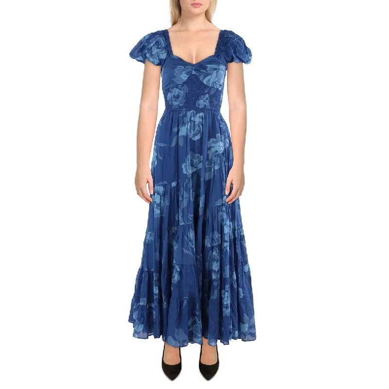 Womens Smocked Tiered Maxi Dress