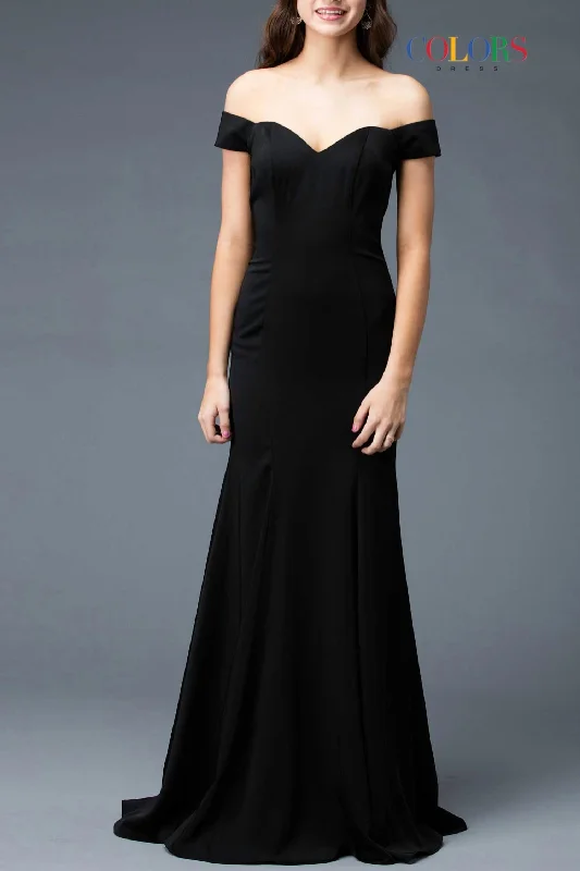 Off The Shoulder Evening Gown In Black