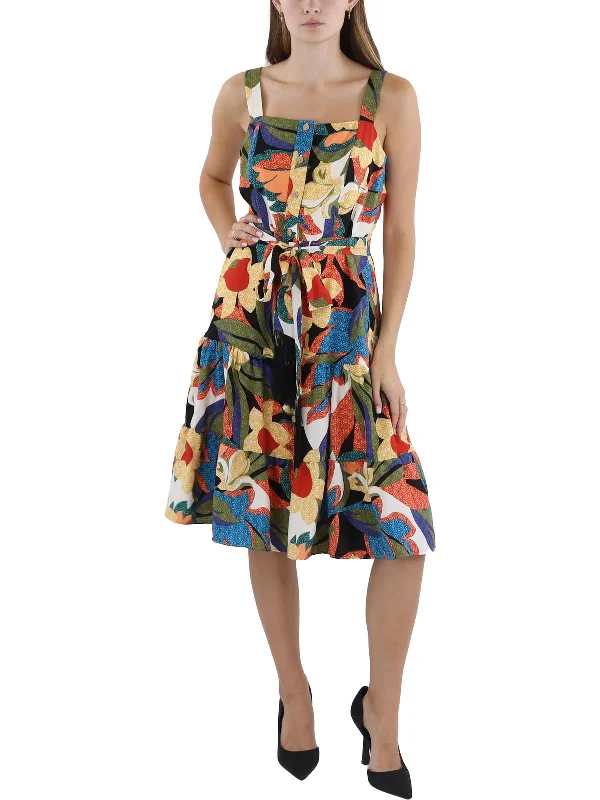 Plus Womens Tie-Waist Mid-Calf Midi Dress