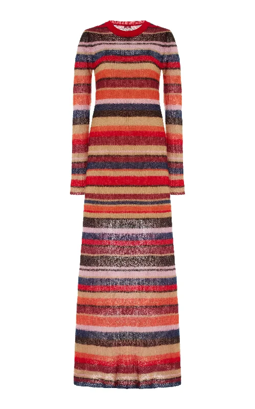 STAUD Women's Eliza Striped Knit Midi Dress, Autumnal Faded Stripe