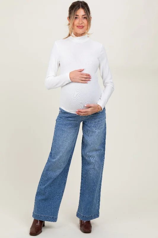 Blue Trouser Hem Wide Leg Maternity Jeans