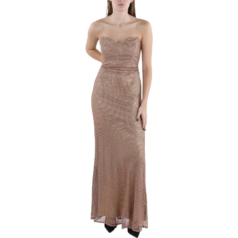 Womens Fishnet Embellished Evening Dress