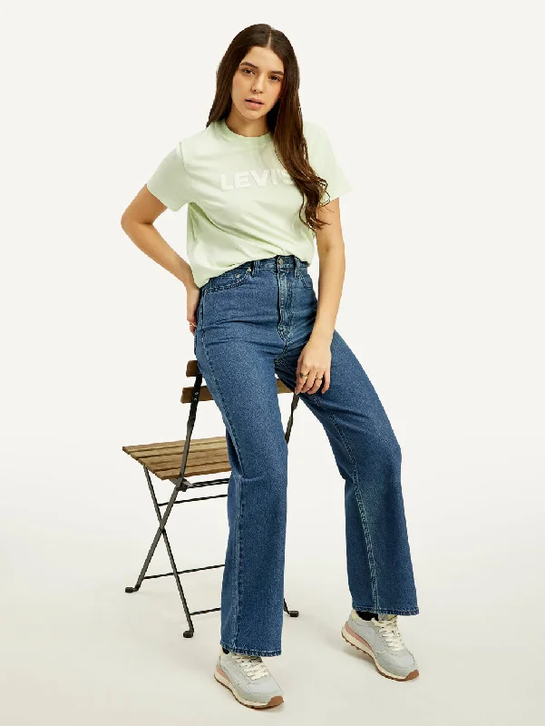 Women's High Rise Loose Fit Blue Jeans