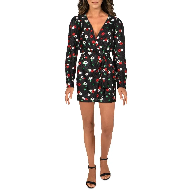 Womens Floral Mini Wrap Dress