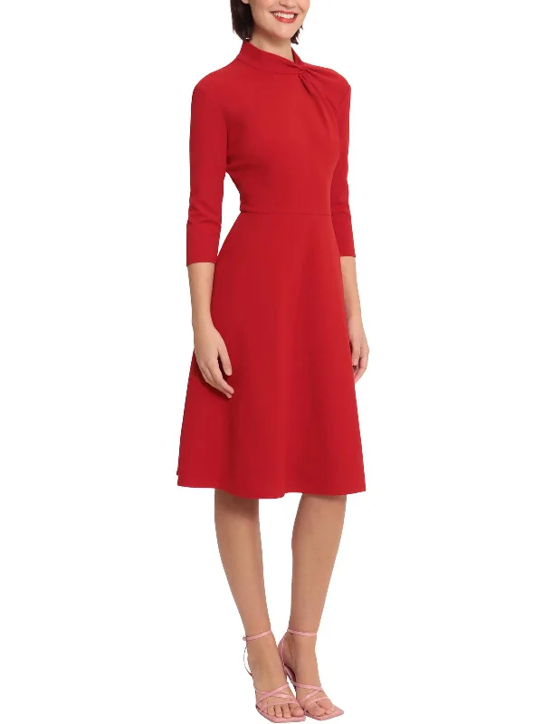 Womens Twist Neck Midi Fit & Flare Dress