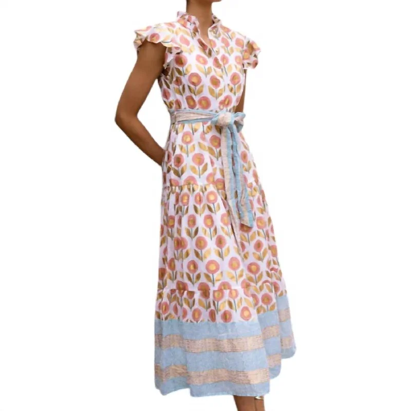 Ruffle Collar Button Maxi Dress In Touraine Coral