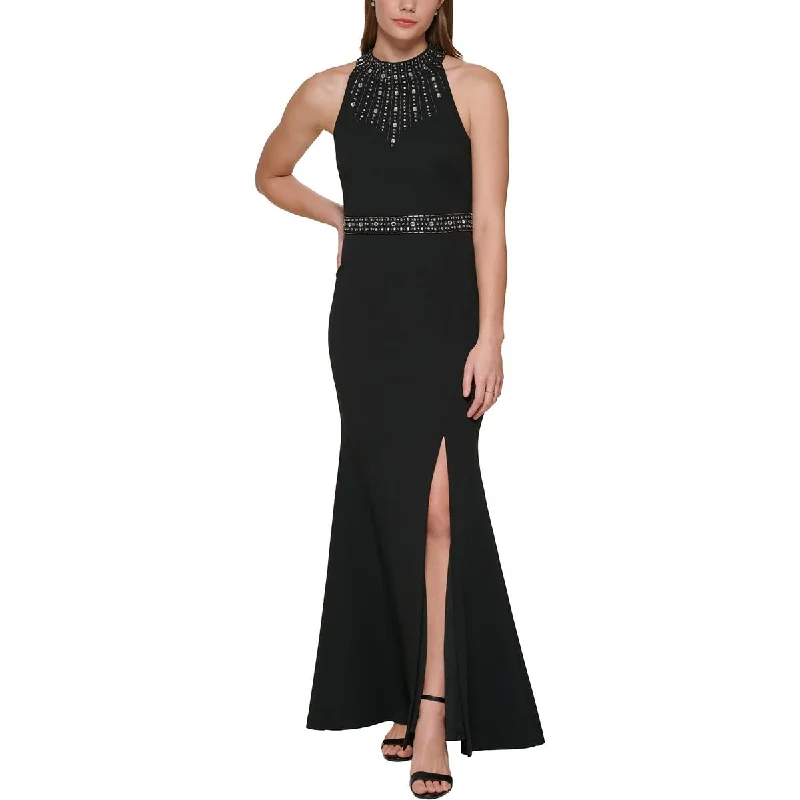 Womens Embellished Halter Evening Dress