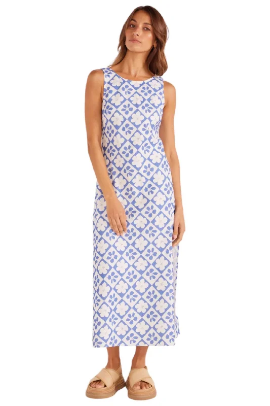 Vivi Midi Dress In Blue/white Floral