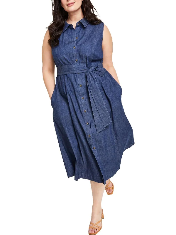 Womens Denim Midi Shirtdress