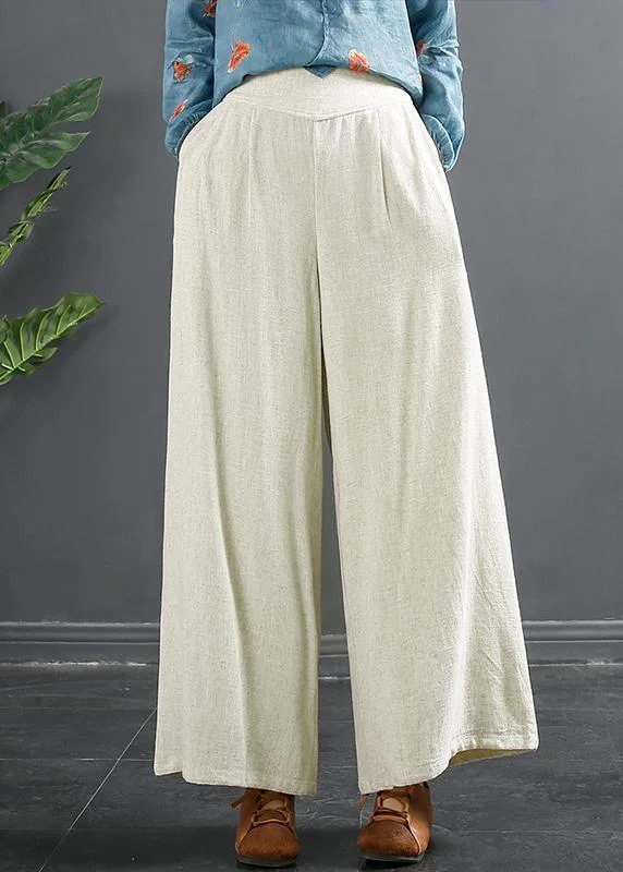 Simple Beige Trousers Slim Spring Fabrics Wide Leg Pants