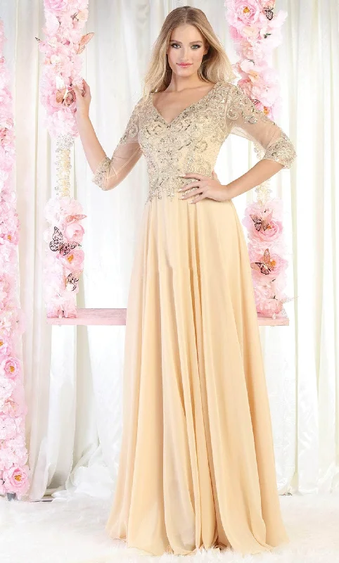 May Queen MQ1936 - Long Sleeve V Neck Evening Dress