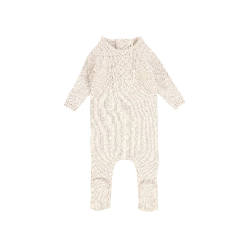 Lilette Bib Style Knit Footie - Ecru Cable