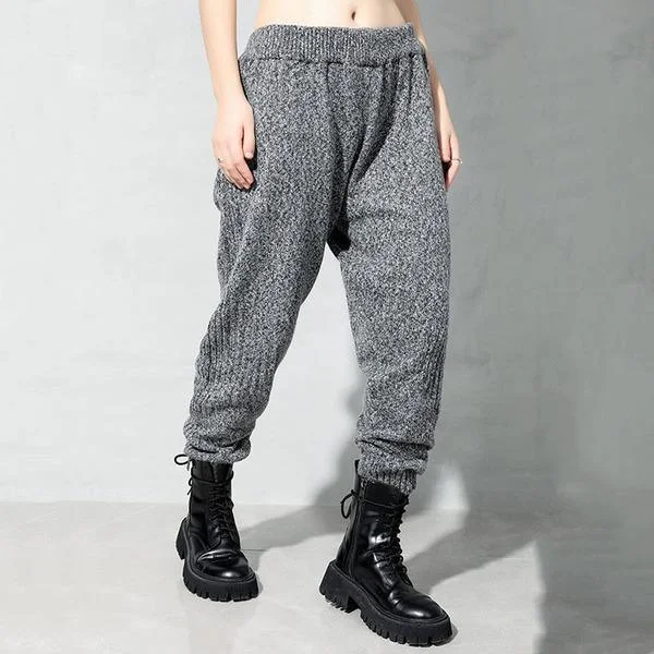 Solid Color Elastic Waist Loose Trendy Women Ankle-length Cargo Pants All-match