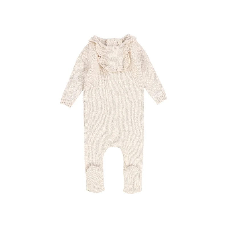 Lilette Bib Style Knit Footie - Ecru Crochet