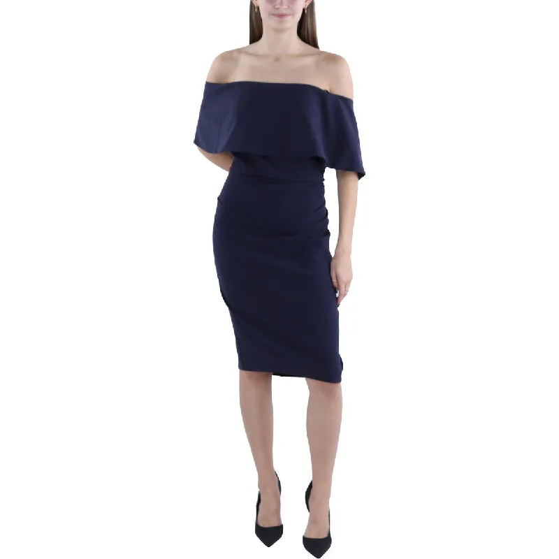 Plus Womens Off-The-Shoulder Ruched Cocktail And Party Dress