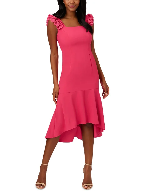 Plus Womens Crepe Ruffled Midi Dress