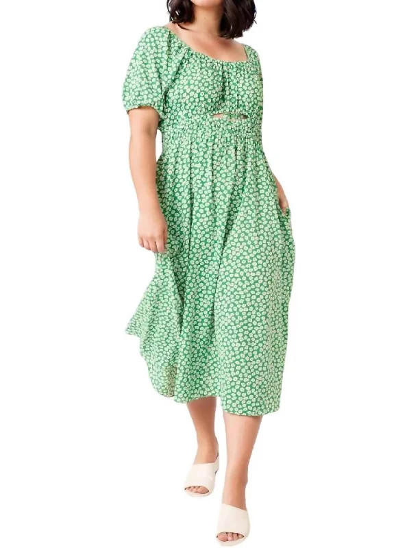 Giddy Floral Midi Dress In Green