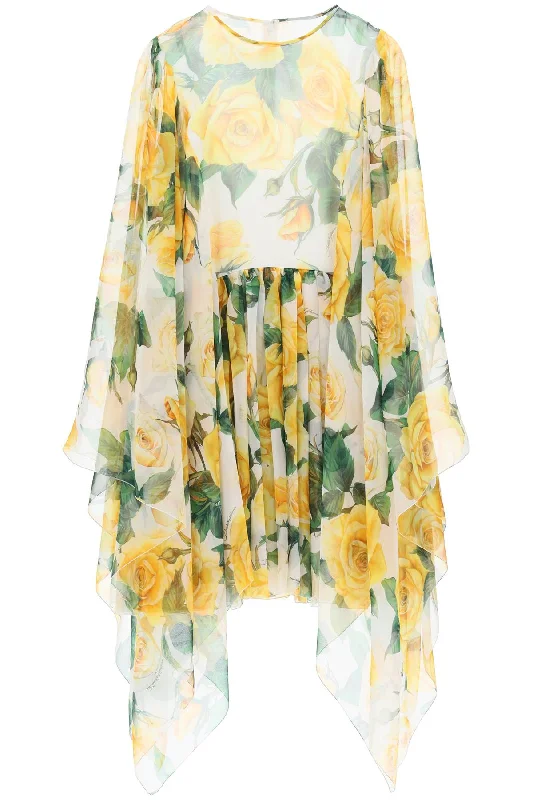 Dolce & Gabbana Women's 'Short Silk Chiffon Dress With yellow Rose Print'