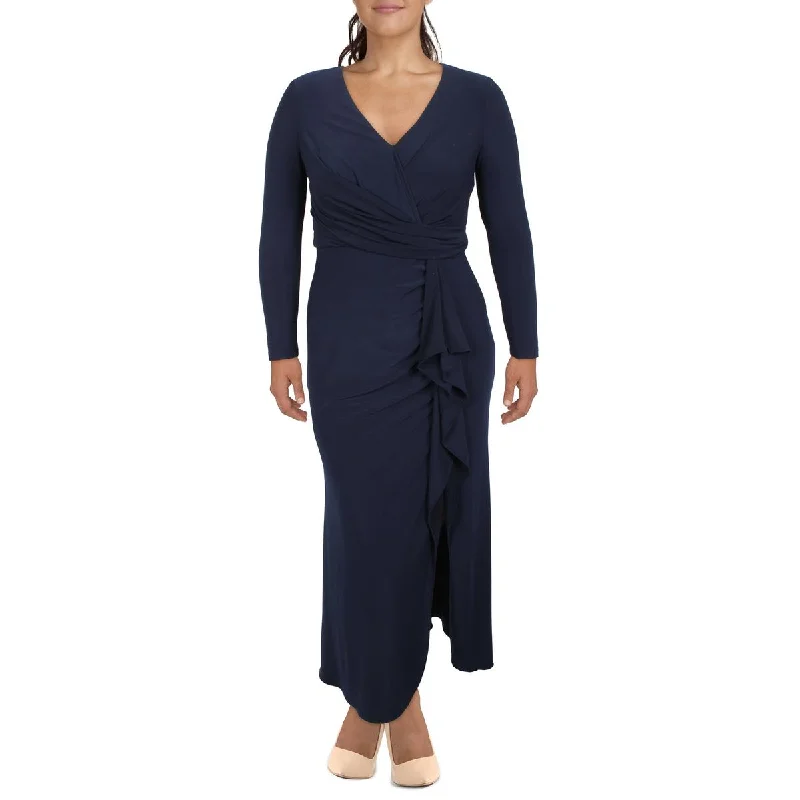 Petites Womens Surplice Maxi Evening Dress