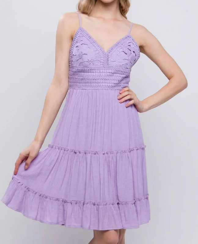 Lace Detail Tied V-Neck Mini Cami Dress In Lavender