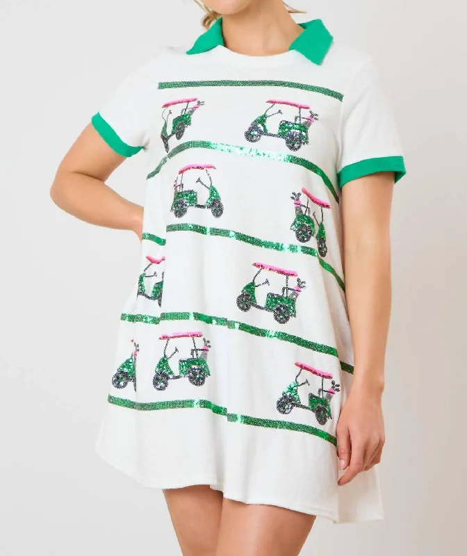 Golf Cart Color Block Mini Dress In White