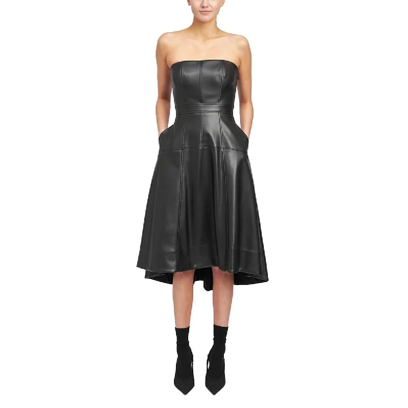 Womens Faux Leather Mini Cocktail And Party Dress