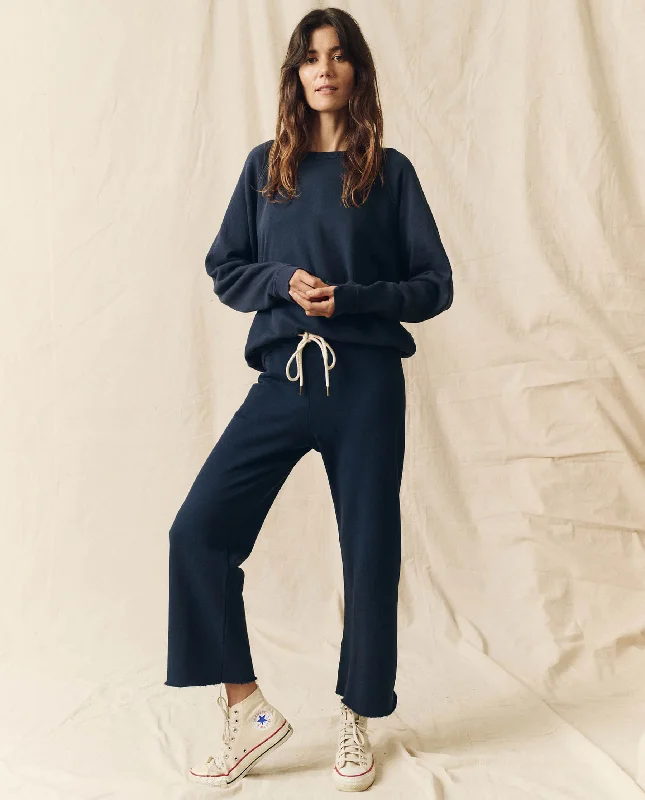 The Wide Leg Cropped Sweatpant. -- True Navy