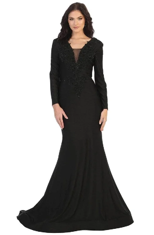 May Queen - Lace Adorned V-Neck Evening Dress MQ1772