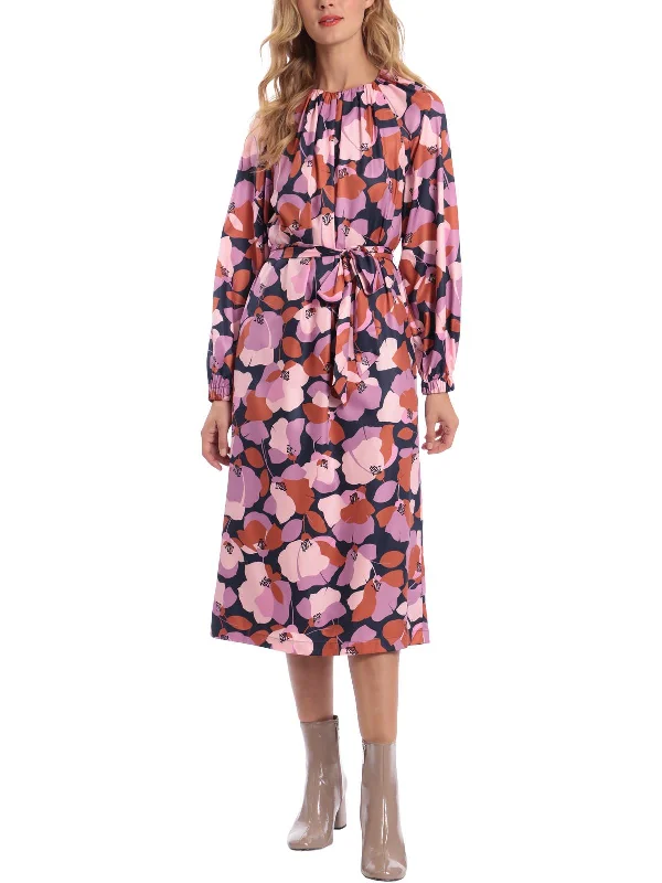 Womens Floral Print Party Midi Dress