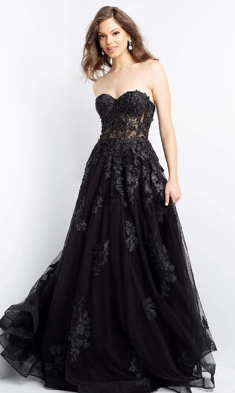 Jovani - 07901 Strapless Lace Ornate A-Line Gown