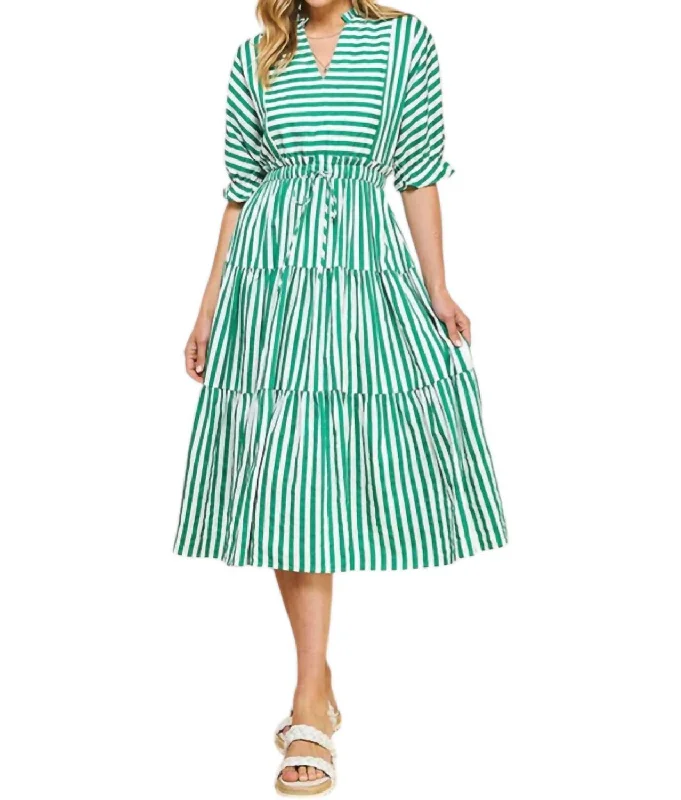 Classic Stripe Maxi Dress In Green