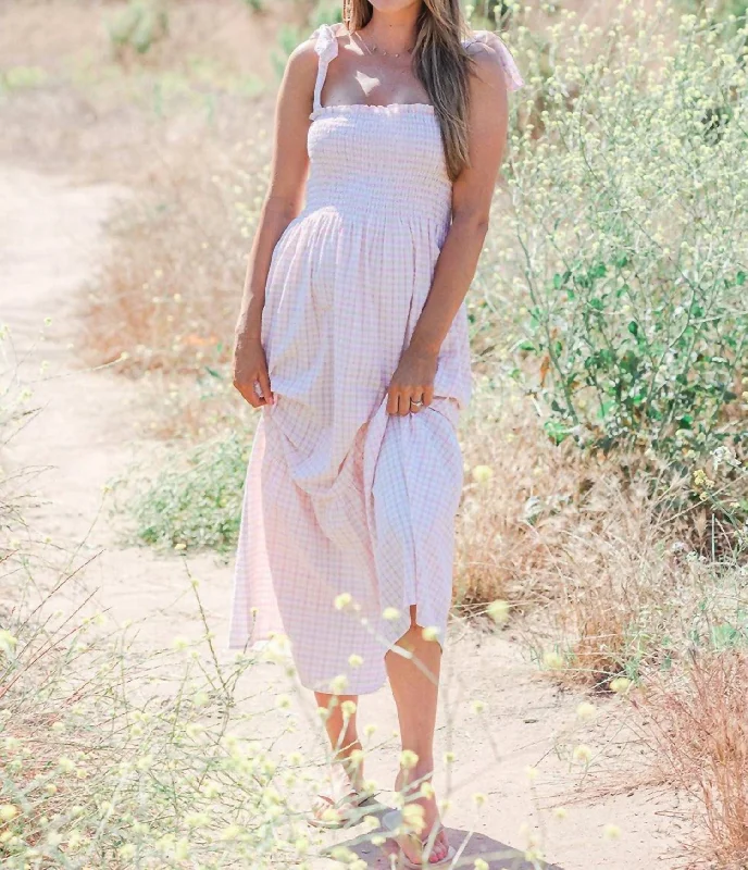 Plaid Seersucker Maxi Sundress In Pink