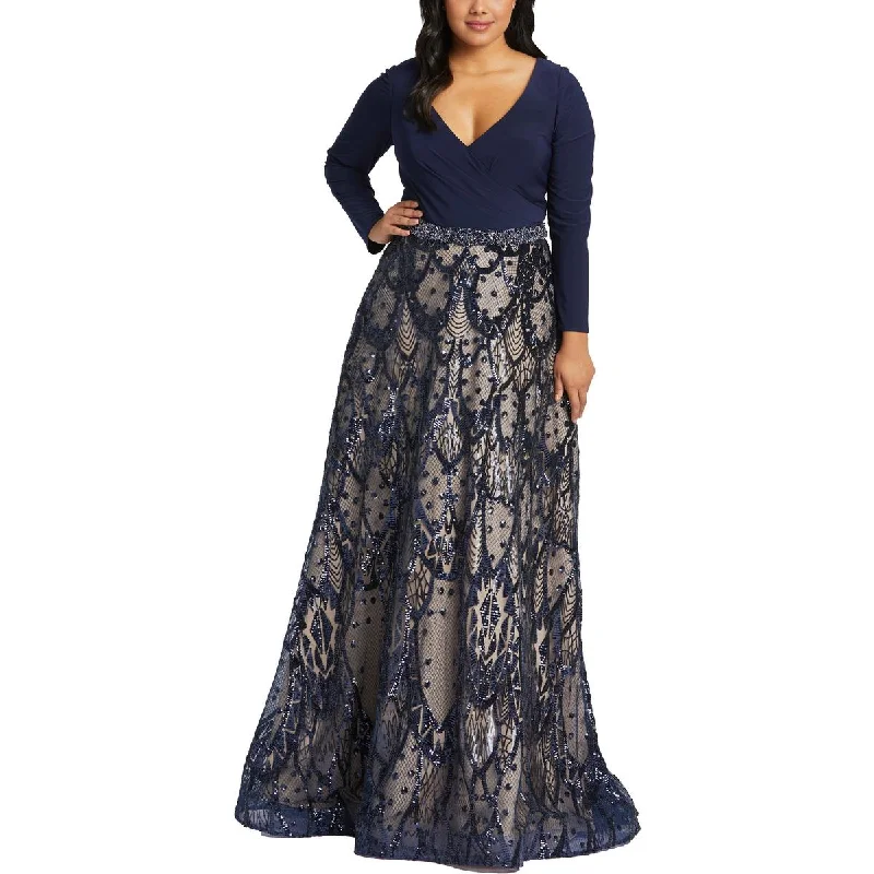 Plus Womens Sequined Maxi Evening Dress