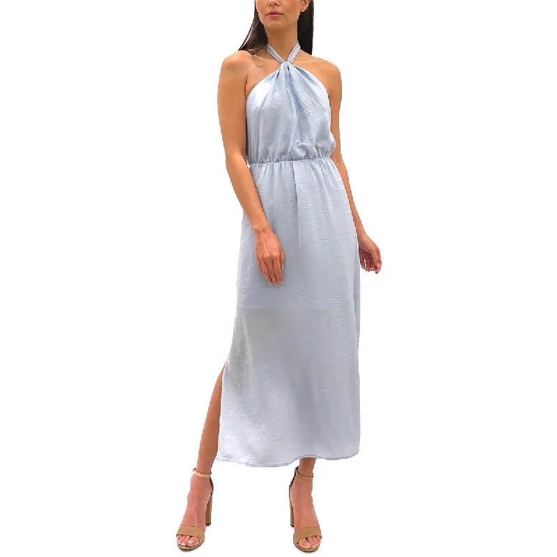 Womens Satin Maxi Halter Dress