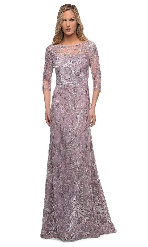 La Femme - 29233 Sheer Sleeve Embroidered A-line Gown