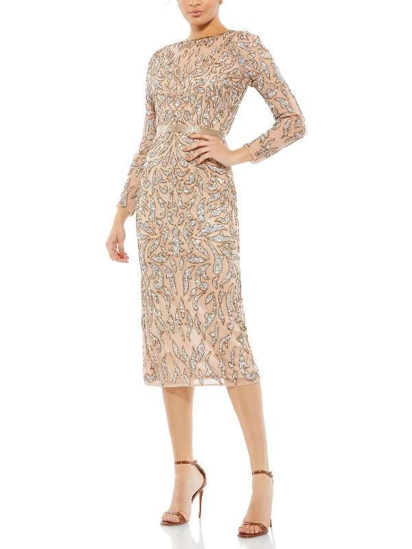 Womens Embellished Midi Cocktail And Party Dress