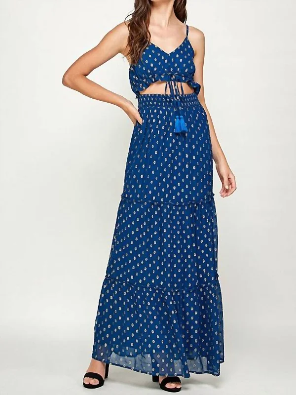 Cut Out Maxi Dress In Navy/gold