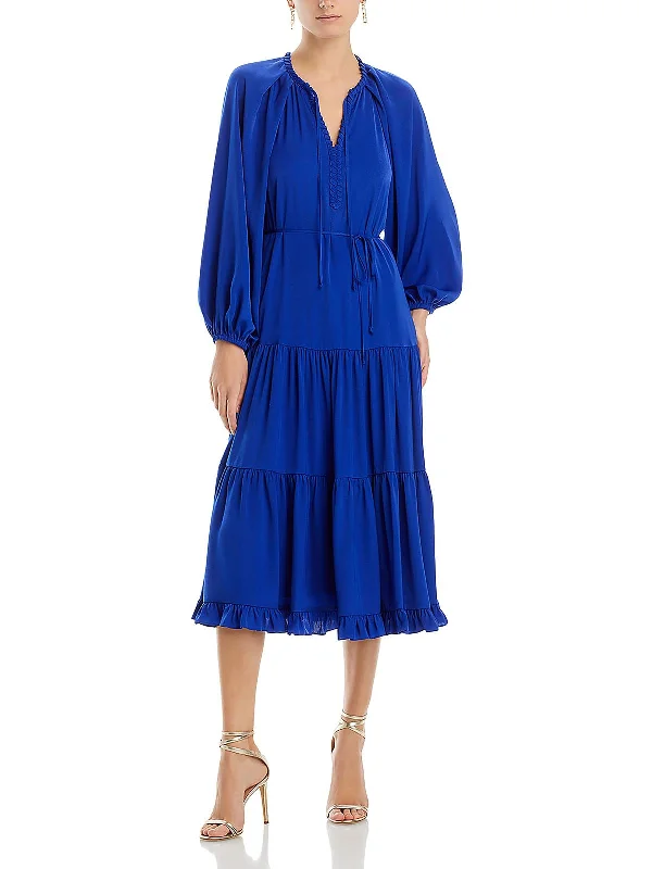 Judy Womens Tiered Long Sleeves Midi Dress