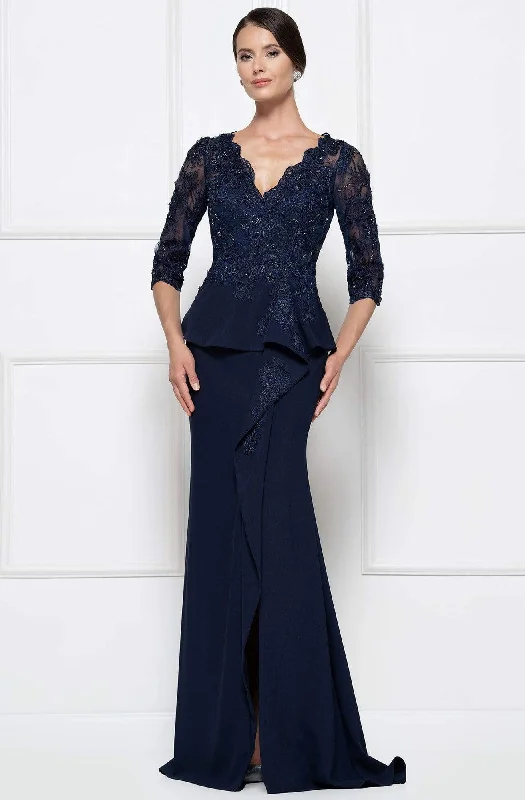 Rina Di Montella - RD2685 Lace Embroidered V-neck Bodice Sheath Dress with Slit