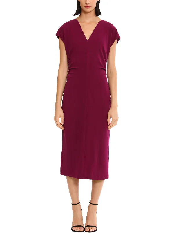 Womens V-Neck Short Sleeve Midi Dress