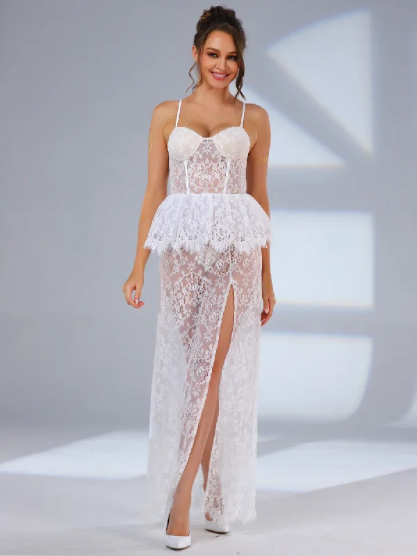 2024 Bold Boho Lace Wedding Dress With High Slit