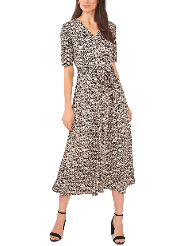 Womens Printed Mid Calf Midi Dress