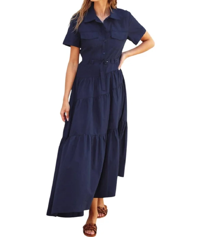 Cargo Asymmetrical Maxi Dress In Navy