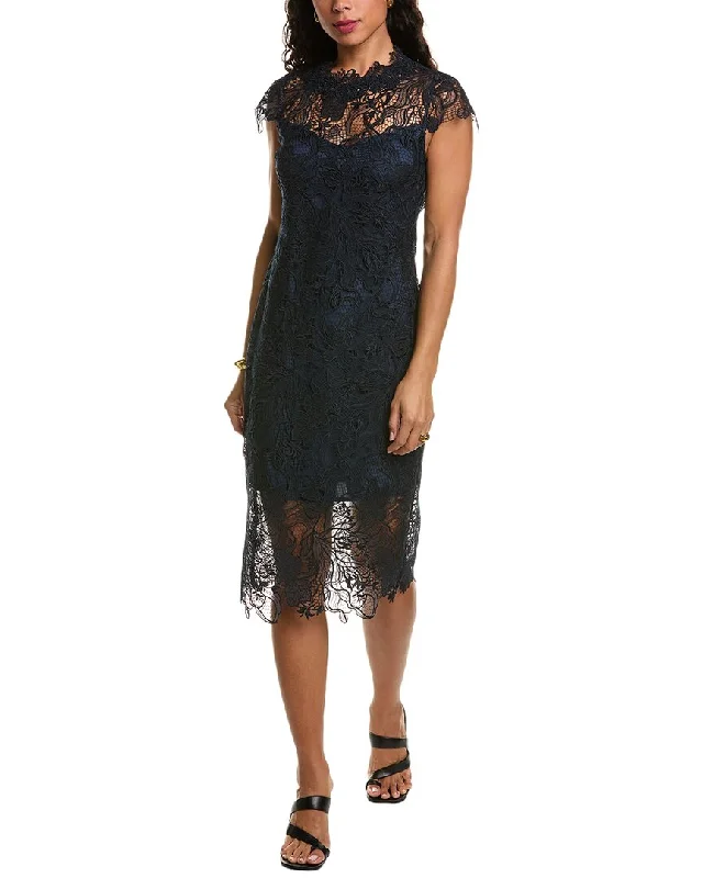 Elie Tahari Lace Applique Midi Dress