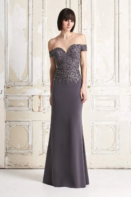 Alexander by Daymor Jeweled Embroidered Lace Off Shoulder Gown 759 - 1 pc Slate In Size 6 Available