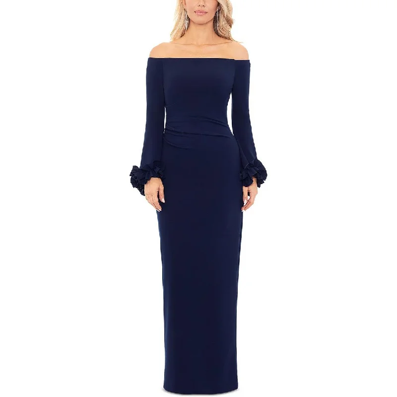 Womens Off-The-Shoulder Ruffled Evening Dress