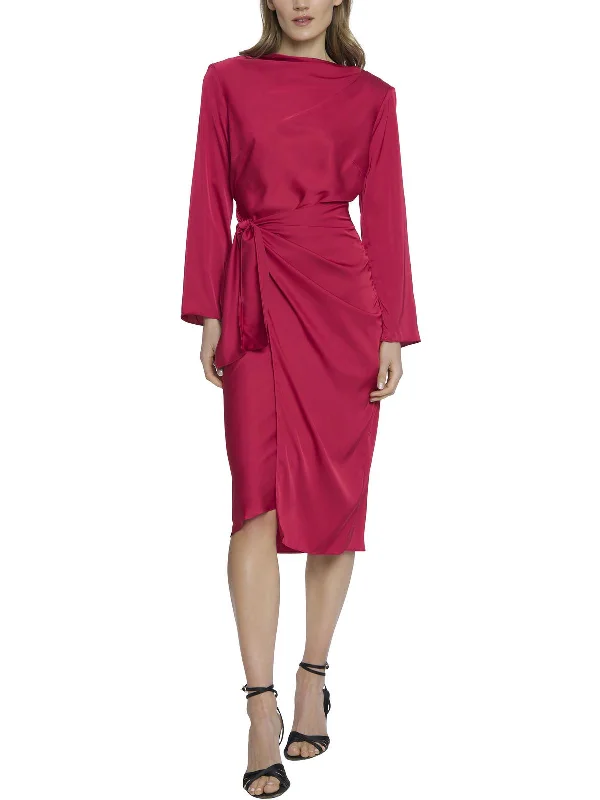 Womens Faux Wrap Cocktail Midi Dress