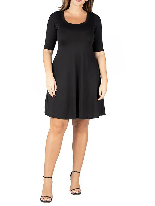 Plus Womens Scoop Neck Elbow Sleeve Midi Dress