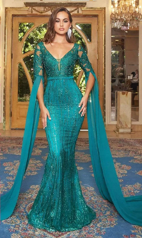 Portia and Scarlett - PS22168 Bat Sleeved Embellished Mermaid Gown